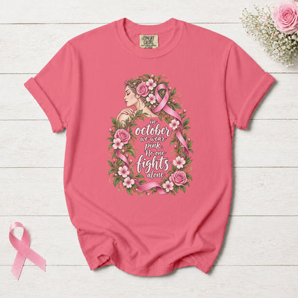 Comfort Colors Breast Cancer Awareness October Pink Ribbon Floral Support T-Shirt
