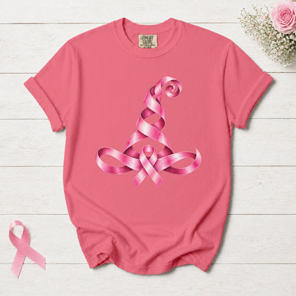 Comfort Colors Breast Cancer Awareness Halloween Witch Hat Pink Ribbon T-Shirt