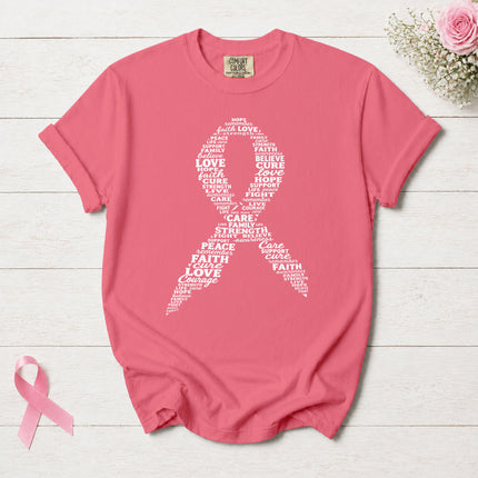 Comfort Colors Breast Cancer Awareness Hope Faith Strength Pink Ribbon T-Shirt