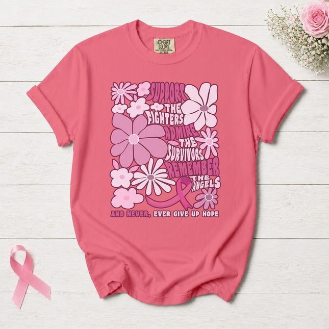 Comfort Colors Breast Cancer Awareness Support Fighters Survivors Floral T-Shirt
