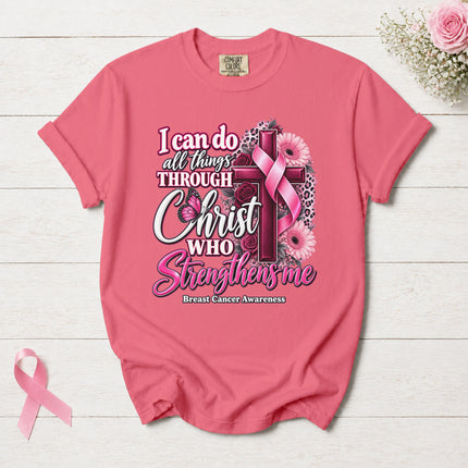 Comfort Colors Breast Cancer Awareness Faith Cross Pink Ribbon Christian T-Shirt