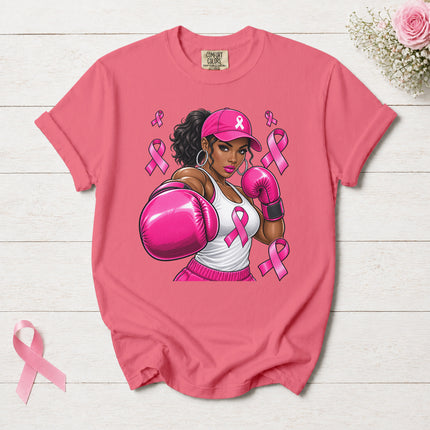 Comfort Colors Breast Cancer Awareness Fighter Pink Ribbon Boxing T-Shirt