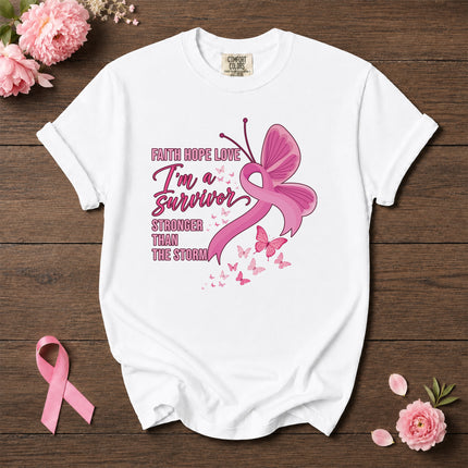 Comfort Colors Breast Cancer Awareness Survivor Pink Ribbon Butterfly Faith Hope Love T-Shirt