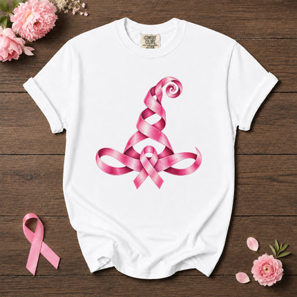 Comfort Colors Breast Cancer Awareness Halloween Witch Hat Pink Ribbon T-Shirt