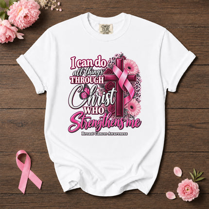Comfort Colors Breast Cancer Awareness Faith Cross Pink Ribbon Christian T-Shirt