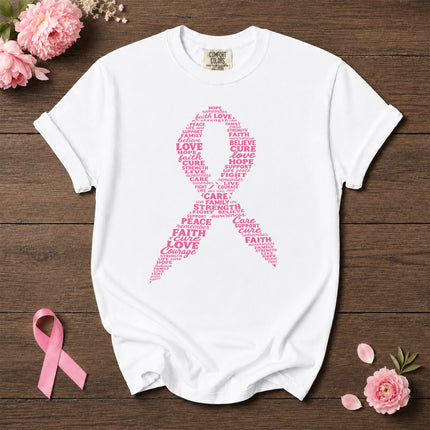 Comfort Colors Breast Cancer Awareness Hope Faith Strength Pink Ribbon T-Shirt