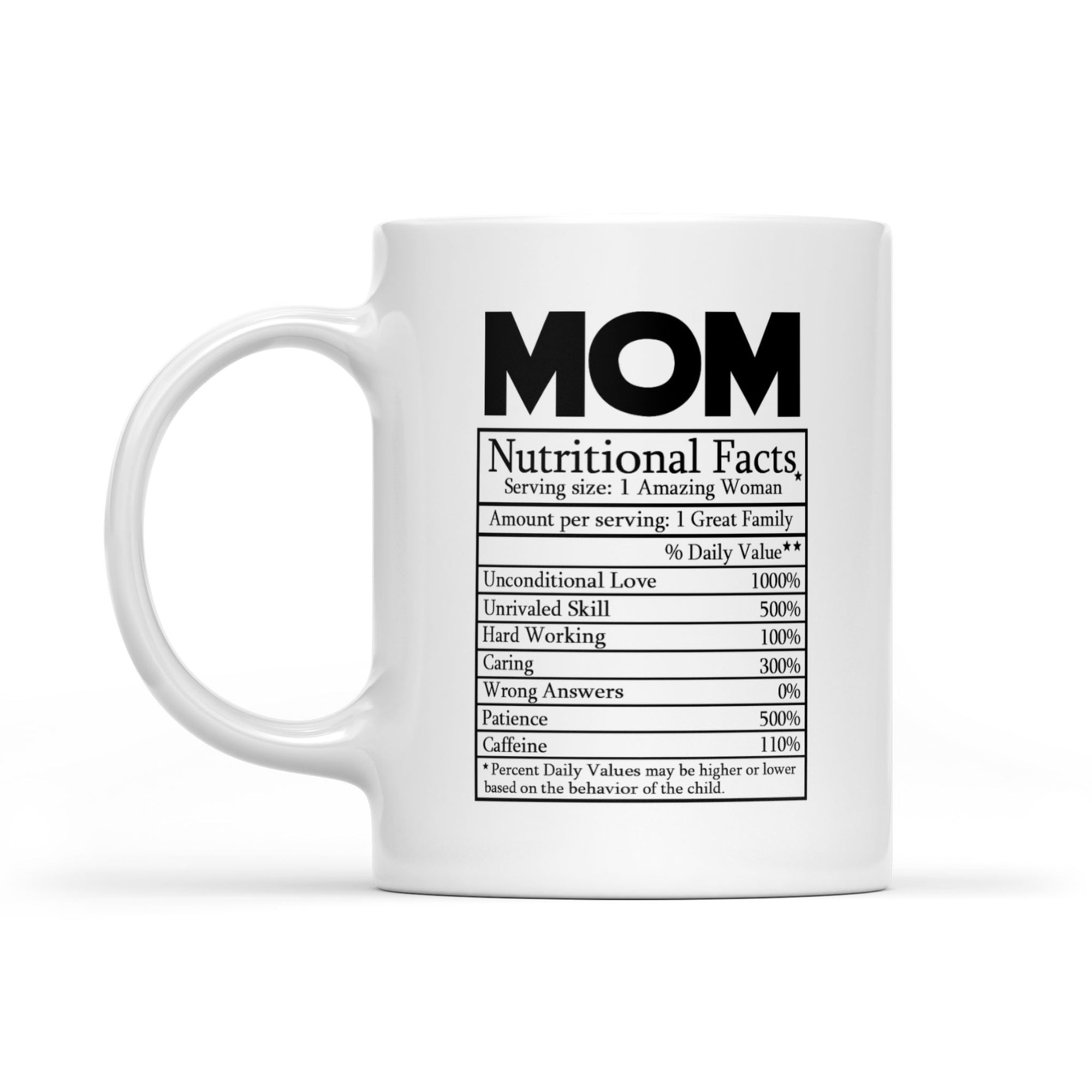 Novelty Superhero Mom Nutrition Facts - White Mug MG16