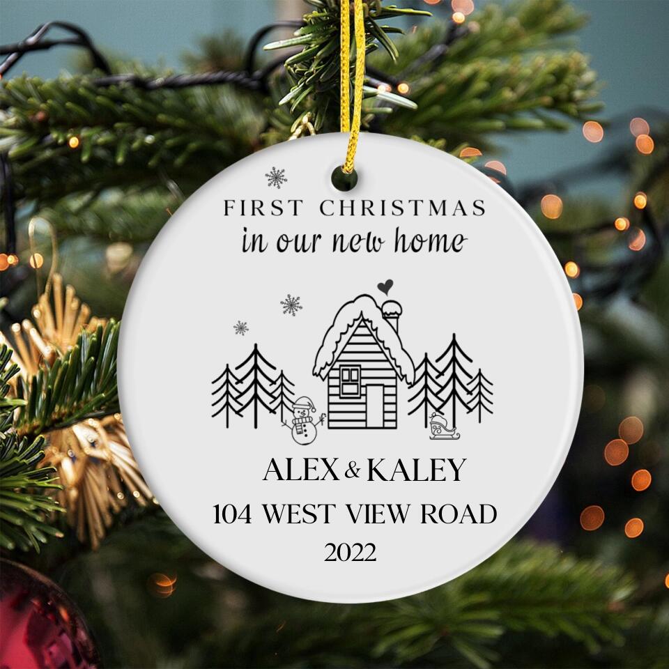 Personalized Family Ceramic Ornament Gifts - First Christmas In Our New Home - Custom Names And Address