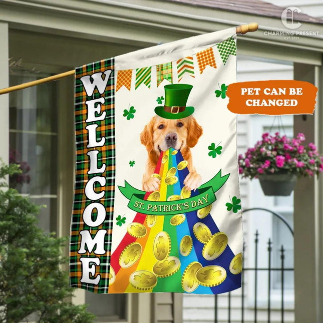 Golden Retriever Welcome St.Patricks Day Flag - Charming Present