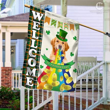 Golden Retriever Welcome St.Patricks Day Flag - Charming Present