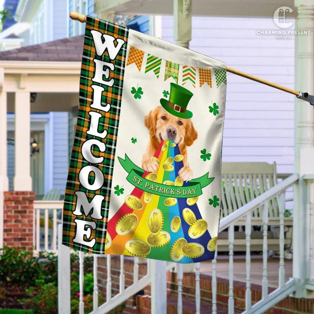 Golden Retriever Welcome St.Patricks Day Flag - Charming Present
