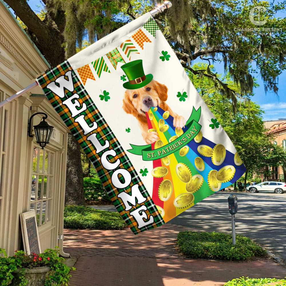Golden Retriever Welcome St.Patricks Day Flag