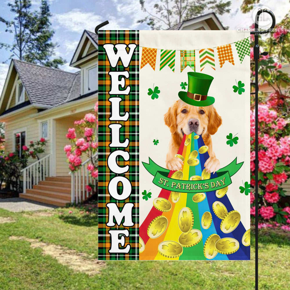Golden Retriever Welcome St.Patricks Day Flag
