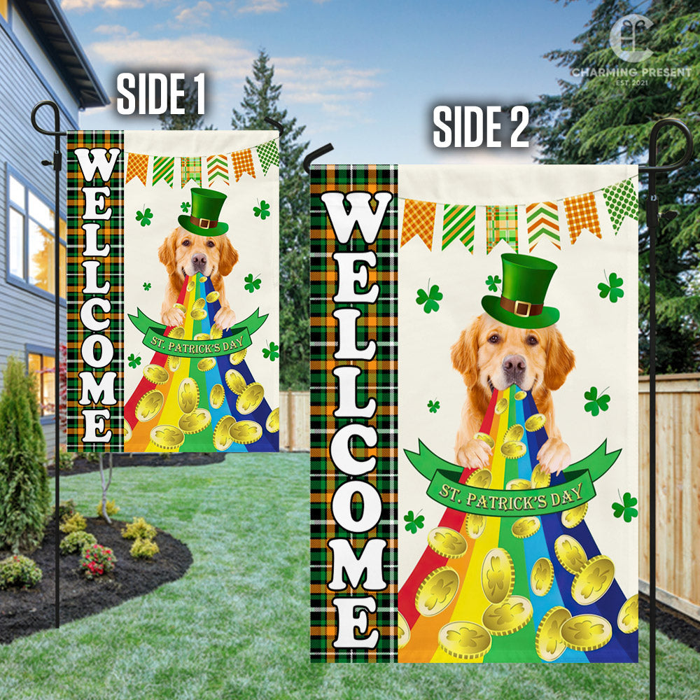 Golden Retriever Welcome St.Patricks Day Flag