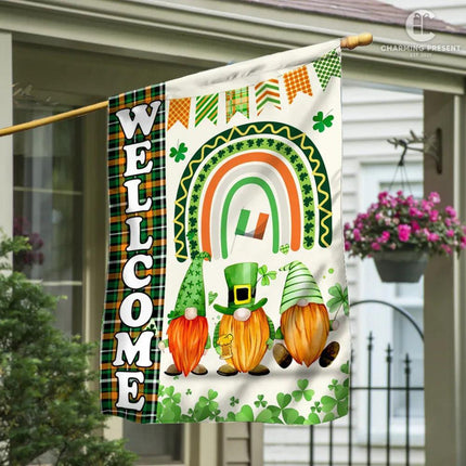 Welcome St.Patricks Day Gnomes Flag - Charming Present