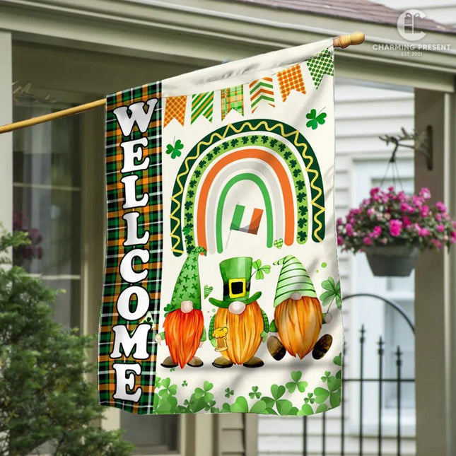 Welcome St.Patricks Day Gnomes Flag - Charming Present