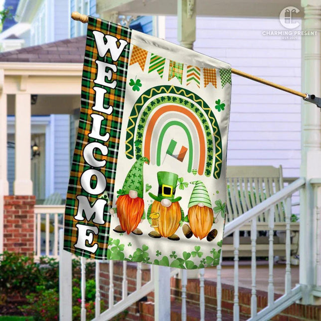 Welcome St.Patricks Day Gnomes Flag - Charming Present
