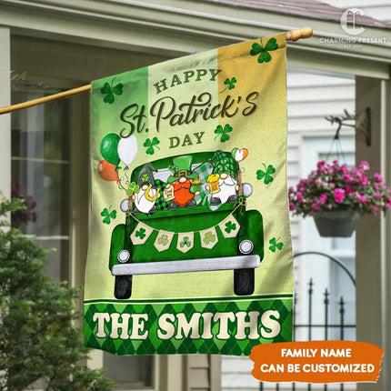 Happy St.Patricks Day Gnome - Personalized Family Name Flag - Charming Present