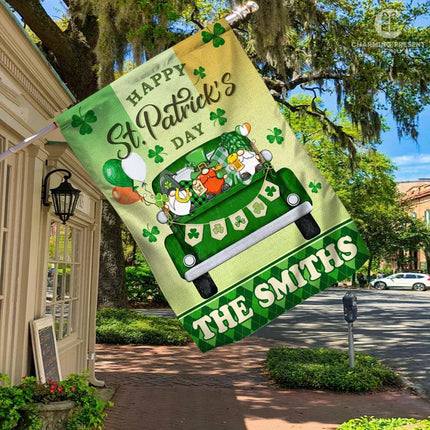 Happy St.Patricks Day Gnome - Personalized Family Name Flag - Charming Present