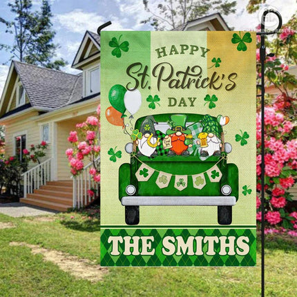 Happy St.Patricks Day Gnome - Personalized Family Name Flag - Charming Present