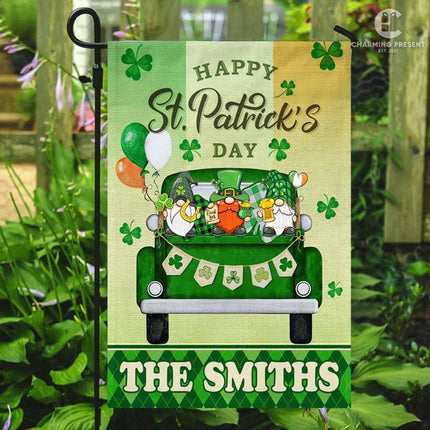 Happy St.Patricks Day Gnome - Personalized Family Name Flag - Charming Present