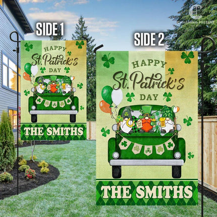 Happy St.Patricks Day Gnome - Personalized Family Name Flag - Charming Present