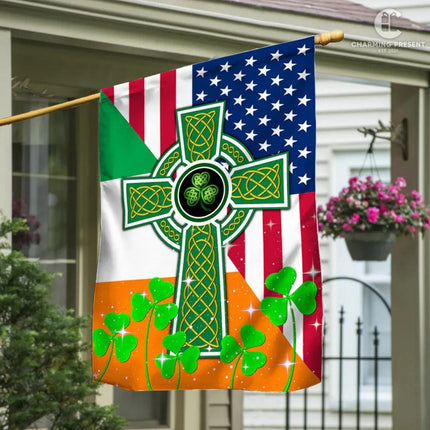 Handmade Irish Flag with Celtic Knot Cross: A Piece of Ireland at Home - Charming Present