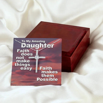 To My Amazing Daughter - Faith Makes Things Possible - CZ Cross Necklace SO159V - Charming Present