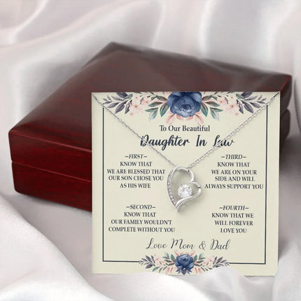 Daughter In Law - Mom And Dad - Forever Love Necklace - Charming Present