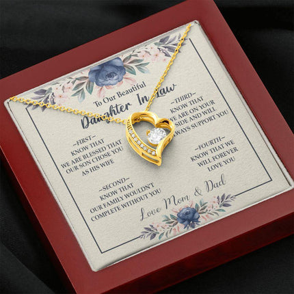 Daughter In Law - Mom And Dad - Forever Love Necklace - Charming Present
