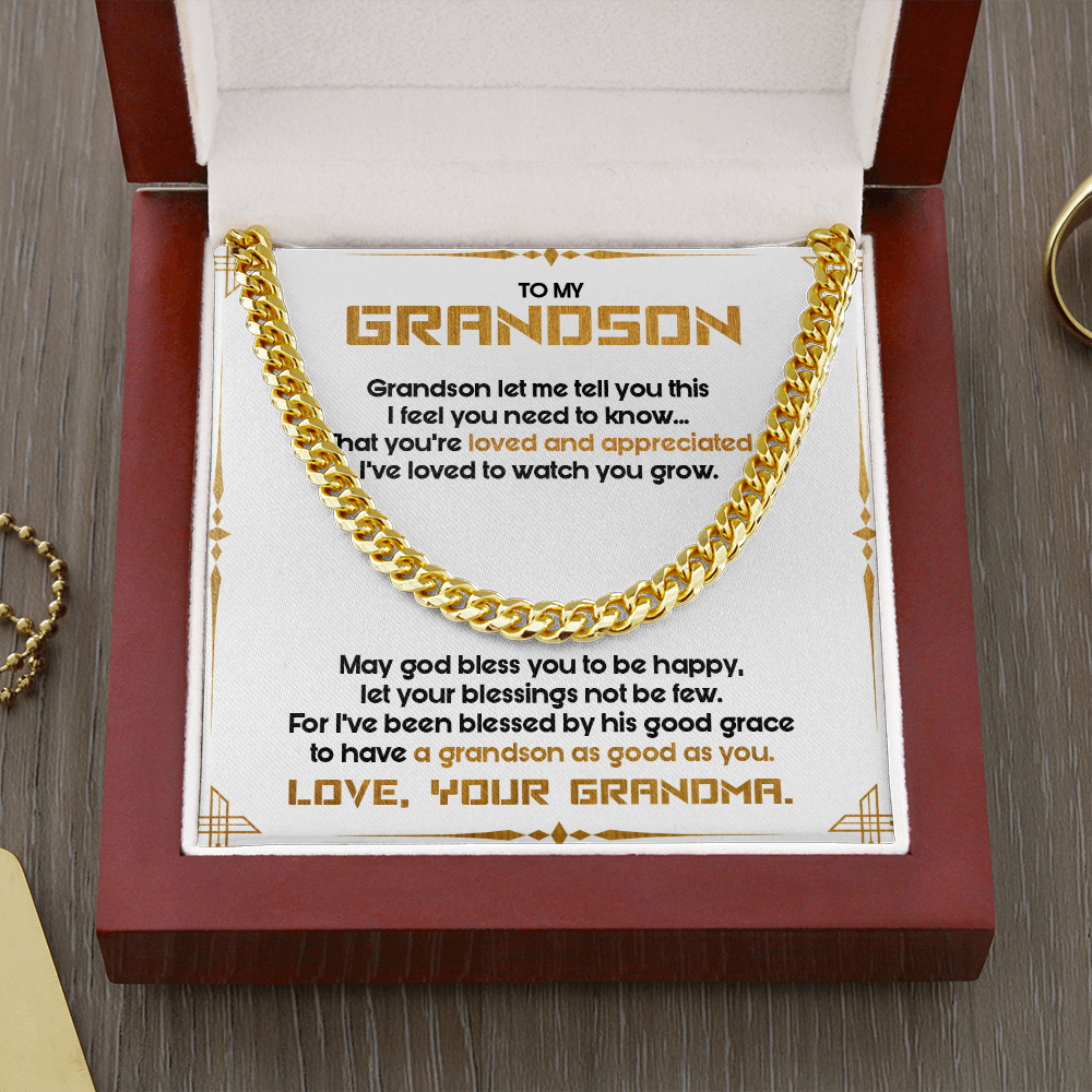 To My Grandson - May God Bless You To Be Happy - Cuban Link Chain SO122T