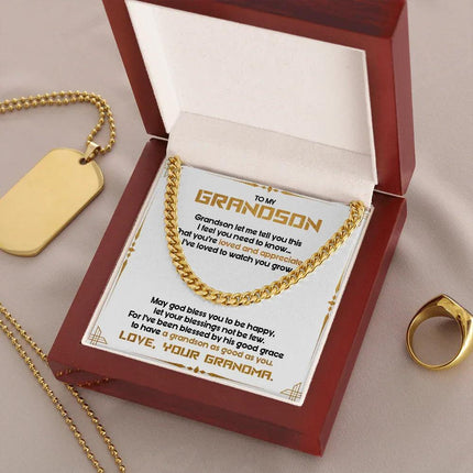To My Grandson - May God Bless You To Be Happy - Cuban Link Chain SO122T - Charming Present