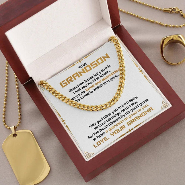 To My Grandson - May God Bless You To Be Happy - Cuban Link Chain SO122T - Charming Present
