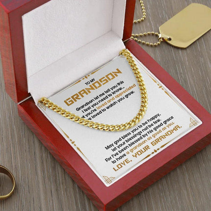 To My Grandson - May God Bless You To Be Happy - Cuban Link Chain SO122T - Charming Present
