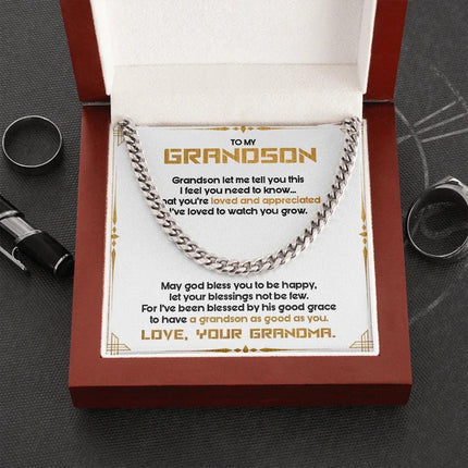 To My Grandson - May God Bless You To Be Happy - Cuban Link Chain SO122T - Charming Present