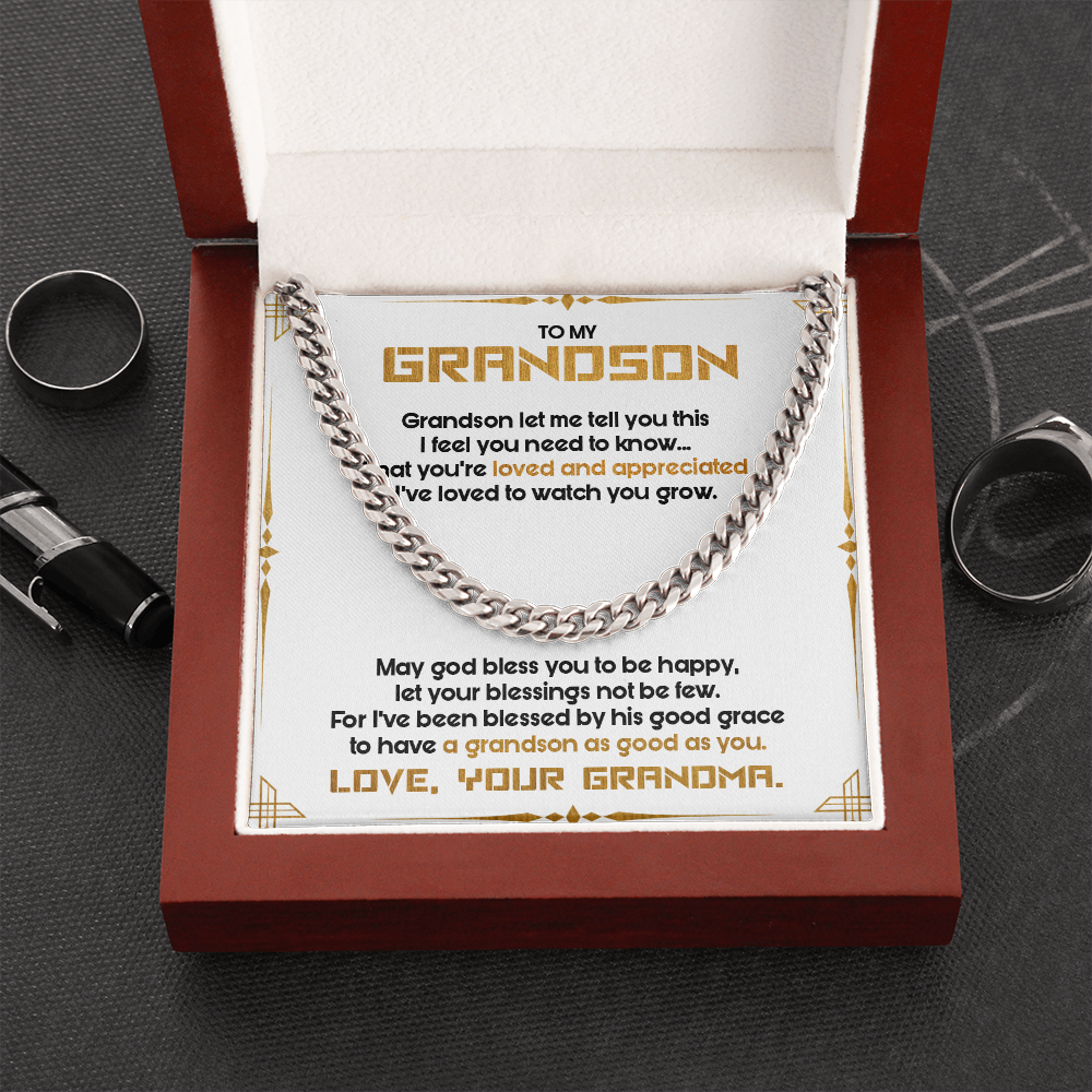 To My Grandson - May God Bless You To Be Happy - Cuban Link Chain SO122T