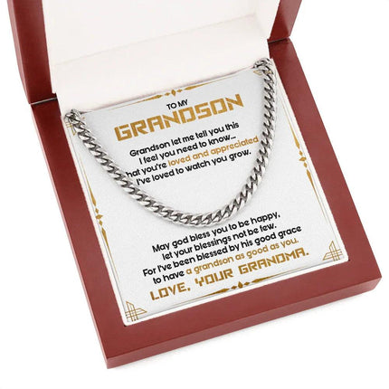 To My Grandson - May God Bless You To Be Happy - Cuban Link Chain SO122T - Charming Present