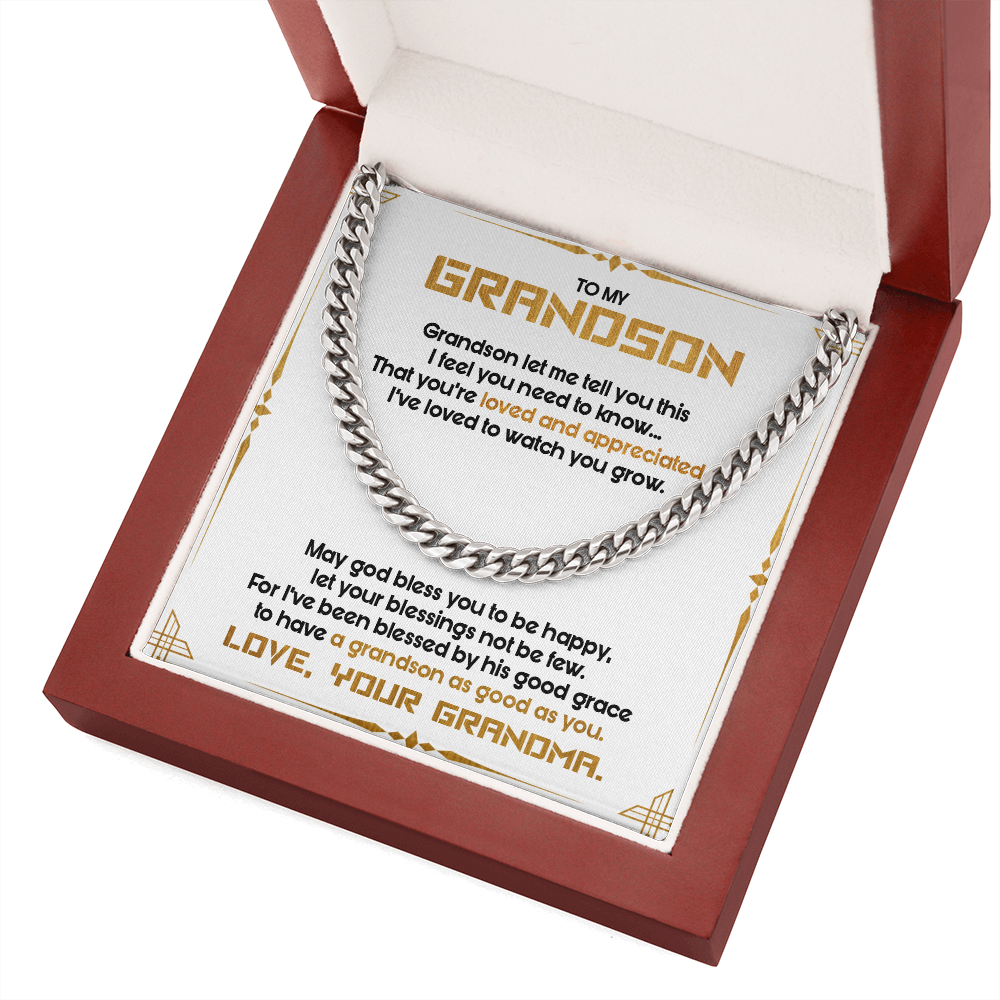 To My Grandson - May God Bless You To Be Happy - Cuban Link Chain SO122T