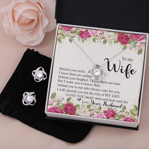 To My Wife - I Love You Deeply - Love Knot Necklace & Earring Set KT13