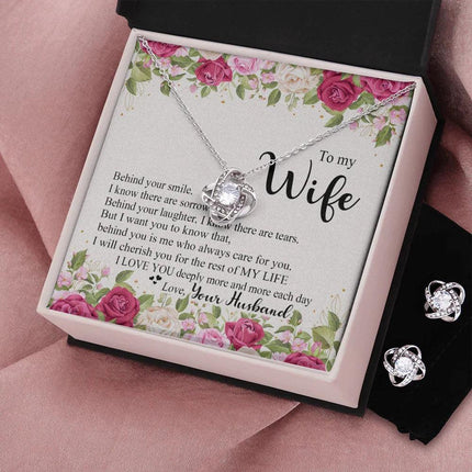 To My Wife - I Love You Deeply - Love Knot Necklace & Earring Set KT13 - Charming Present