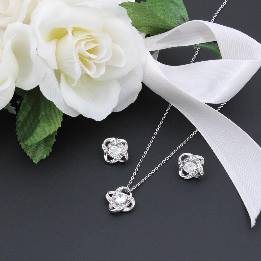 To My Wife - I Love You Deeply - Love Knot Necklace & Earring Set KT13