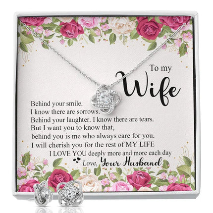 To My Wife - I Love You Deeply - Love Knot Necklace & Earring Set KT13 - Charming Present