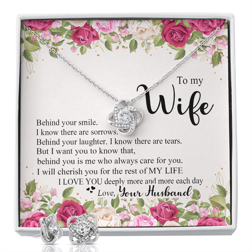 To My Wife - I Love You Deeply - Love Knot Necklace & Earring Set KT13
