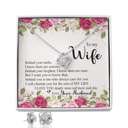 To My Wife - I Love You Deeply - Love Knot Necklace & Earring Set KT13 - Charming Present