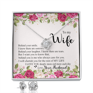 To My Wife - I Love You Deeply - Love Knot Necklace & Earring Set KT13