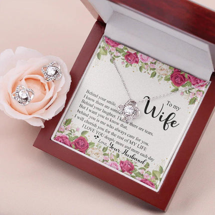 To My Wife - I Love You Deeply - Love Knot Necklace & Earring Set KT13 - Charming Present