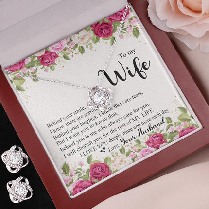 To My Wife - I Love You Deeply - Love Knot Necklace & Earring Set KT13 - Charming Present