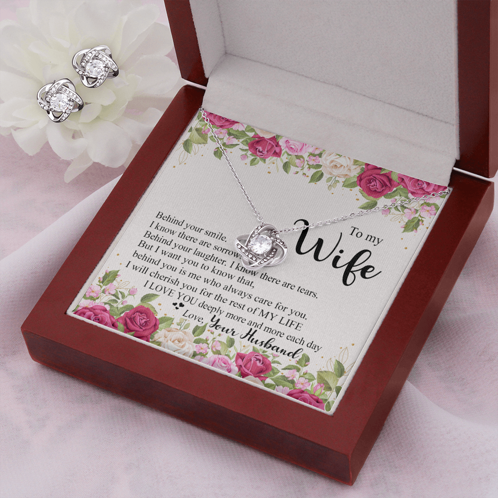 To My Wife - I Love You Deeply - Love Knot Necklace & Earring Set KT13