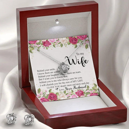 To My Wife - I Love You Deeply - Love Knot Necklace & Earring Set KT13 - Charming Present