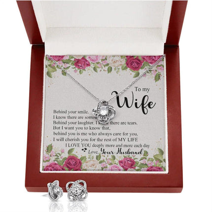 To My Wife - I Love You Deeply - Love Knot Necklace & Earring Set KT13 - Charming Present